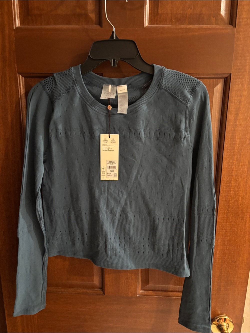 NWT Calia Pointelle Seamless Perforated Long-Sleeve Crew Top, Sz L/XL